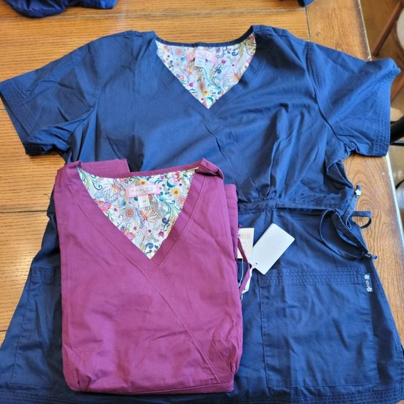 koi Tops Koi Scrub Nurse Tops Lot Of 2 2x Wine 2x Blue Katelyn